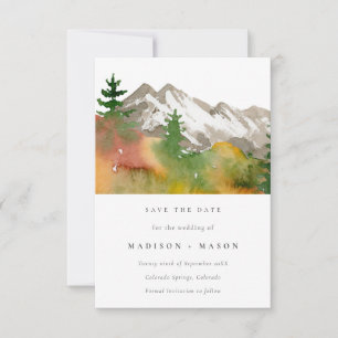 Save The Date Montagnes de peinture à l'aquarelle d'automne Pins
