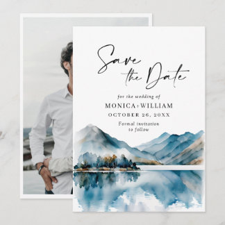 Save The Date Montagnes élégantes aquarelle forêt mariage photo