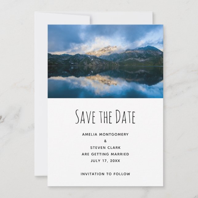 Save The Date Montagnes et lac Pittoresque Mariage naturel (Devant)