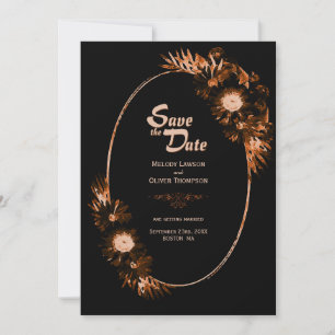 Save The Date Moody Black avec Mariage Floral Orange Brûlé