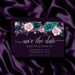 Save The Date Moody Boho Espèce noire Purple et Turquoise Flor