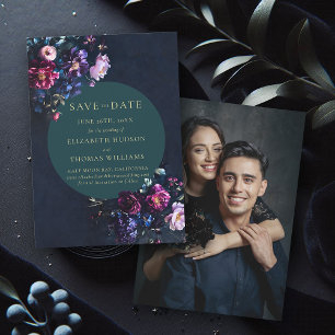 Save The Date Moody Dark Elegant Floral Jewel Tone Mariage photo