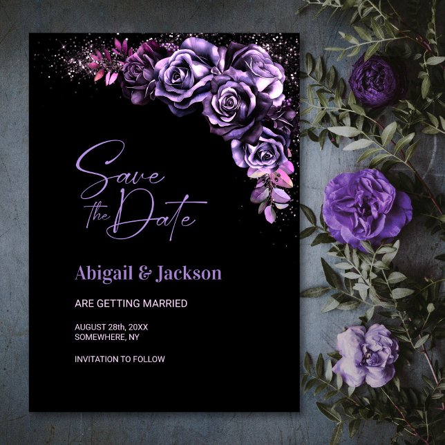 Save The Date Moody Purple Floral Wedding Enregistrer la date (Créateur téléchargé)