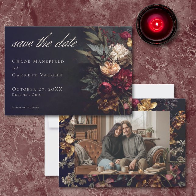Save The Date Moody Romantic Dark Floral Gothic Photo Wedding (Créateur téléchargé)