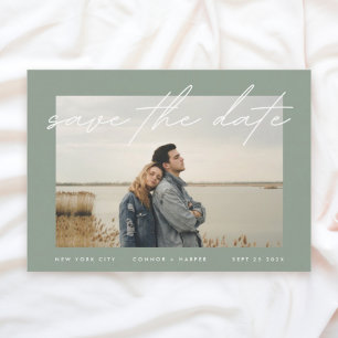 Save The Date Moss Sage Vert Blanc Élégant Photo Frontière