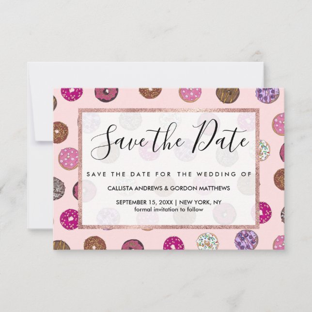 Save The Date Motif d'aquarelle Artsy Rose Sprinkt Donuts (Devant)