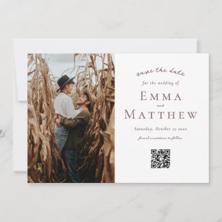 Save The Date Motif de carreaux à l'aquarelle - QR & Photo