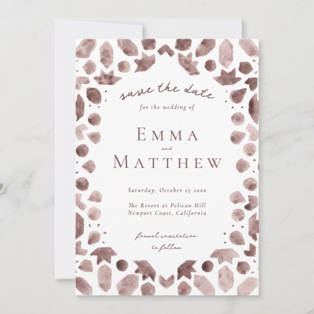 Save The Date Motif de carreaux Brown arabe avec QR (Devant)