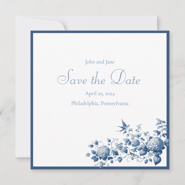 Save The Date Motif de la chinoiserie bleu et blanc (Devant)