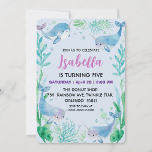 Save The Date Motif de poisson narval mignon aquarelle sous la m