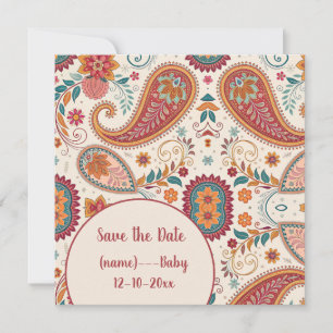 Save The Date Motif floral blanc paisley boho vibrant