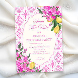 Save The Date Motif floral en carrelage rose