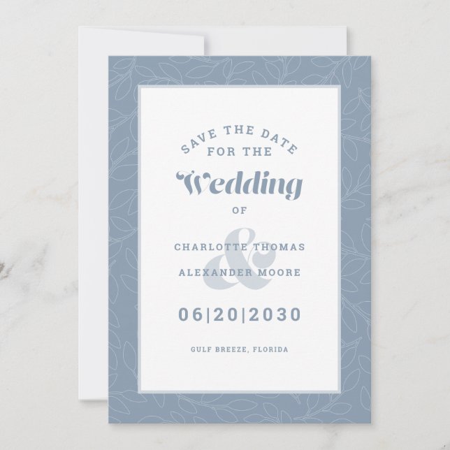 Save The Date Motif moderne Dusty Blue Fiançailles Mariage Enreg (Devant)