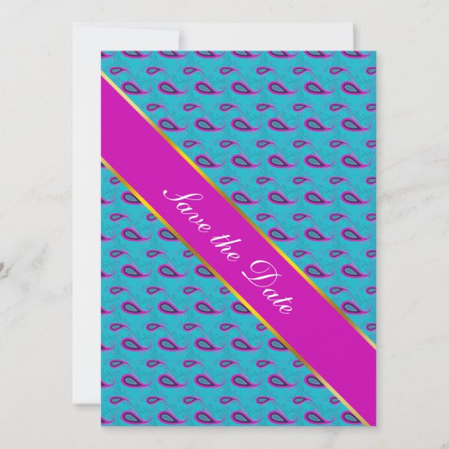 Save The Date Motif Peacock et Magenta Paisley (Devant)