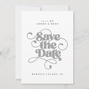 Save The Date Mots de script élégant argenté faux paillettes 
