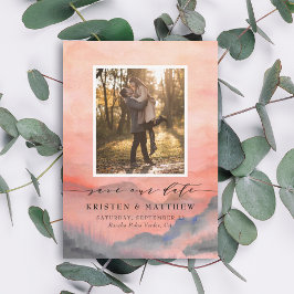 Save The Date Mountain Rustic Sunset Aquarelle Mariage photo