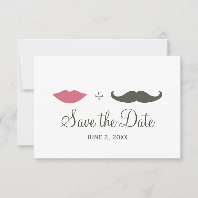 Save The Date Moustache élégante et lèvres pour sauver la date (Devant)
