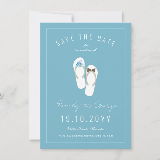 Save The Date Mr & Mrs Flip Flops Daisies Beach Wedding Photo (Devant)