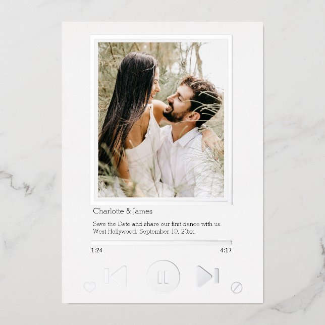 Save the Date Music Player First Dance Foto Folieneinladung (Vorderseite)