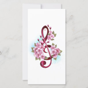 Save The Date Musical treble clef notes with sakura flowers