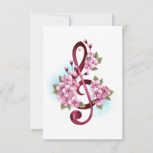 Save The Date Musical treble clef notes with sakura flowers