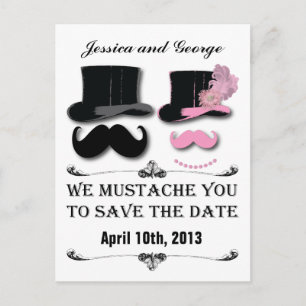Save the Date Mustache und Top-Hat-Postkarte Ankündigungspostkarte