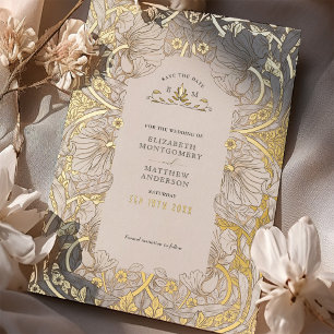 Save the Date Mute White Pimpernel Vintag Morris Folieneinladung