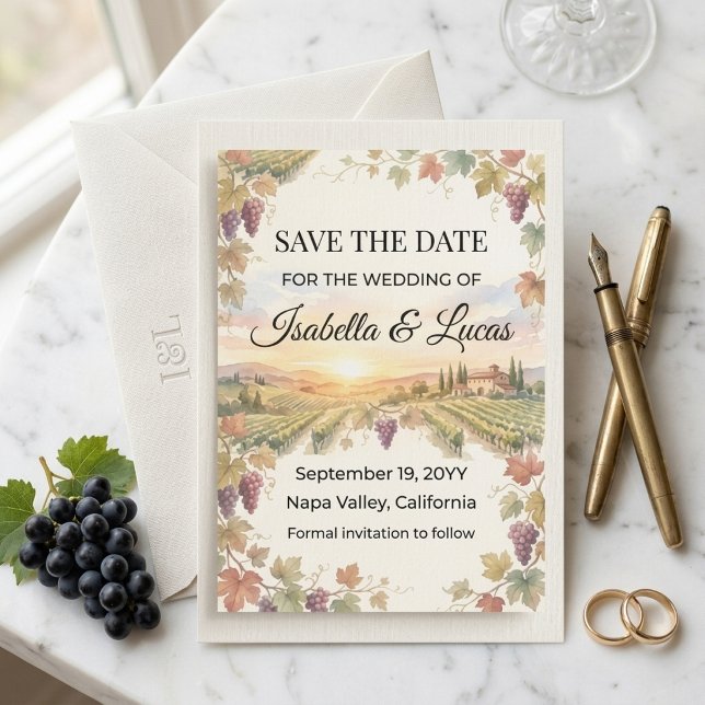 Save The Date Napa Valley Vineyard Aquarelle (Créateur téléchargé)