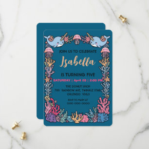 Save The Date Narval fantaisiste aquarelle licorne de poisson de