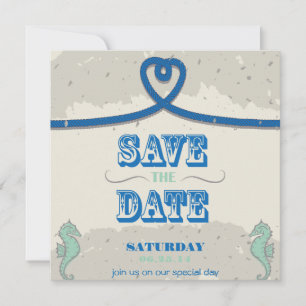 Save The Date Nautical Beach Blue Heart Knot Enregistrer la date