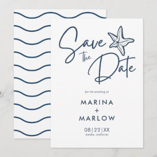 Save The Date Nautique Starfish Marine & White Wave