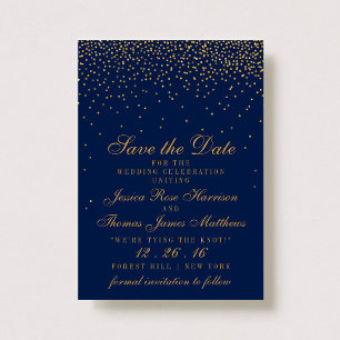Save The Date Navy Blue & Glam Gold Confetti Enregistrer La Date