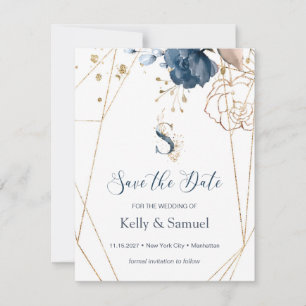 Save The Date Navy blue & gold roses Enregistrez la Date