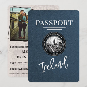 Save The Date Navy Blue Ireland Passeport Enregistrer La Date