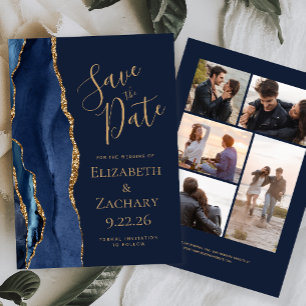 Save The Date Navy Blue Or Agate 5-Photo