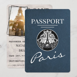 Save The Date Navy Blue Paris Passport Enregistrer La Date