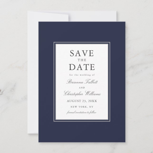 Save The Date Navy Blue Simple Elegant Enregistrer la date avec  (Devant)
