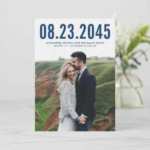 Save The Date Navy Blue Simple Typographie Photo Enregistrer la
