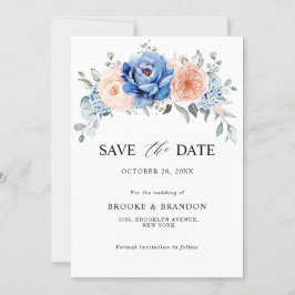 Save The Date Navy Blue Slate Dusty Blush Rose Florale Mariage