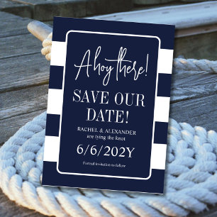 Save The Date Navy et Blanc : Nœud Marin