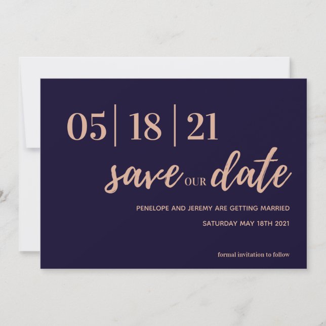 Save The Date navy et rose vif script moderne enregistrer la dat (Devant)