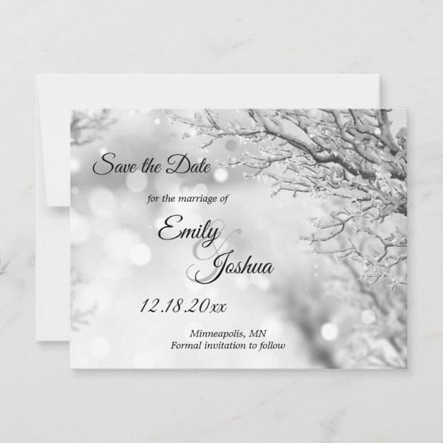 Save The Date Neige Étincelante et Glace Mariage d'Hiver (Devant)
