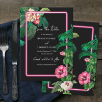 Neon Pink Tropical Retro Botanical Mariage