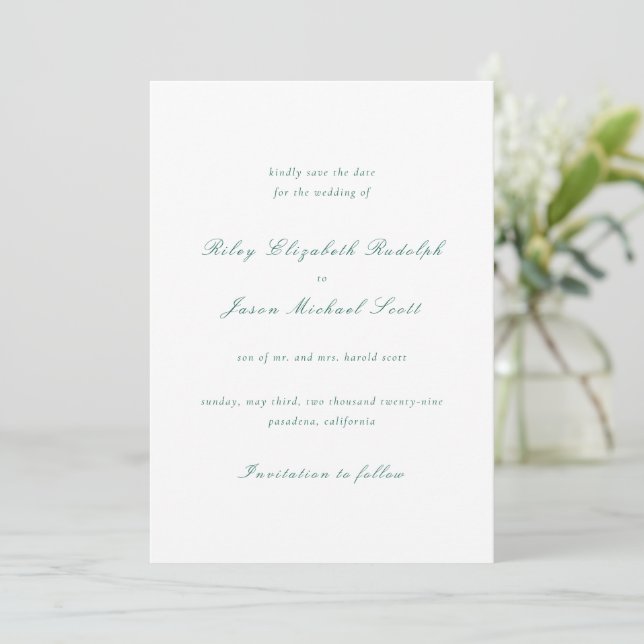 Save The Date Nettoyer Emerald Green Mariage élégant (Debout devant)