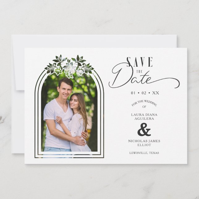 Save The Date Nice Floral Arch Effect Romantic Wedding Photo (Devant)