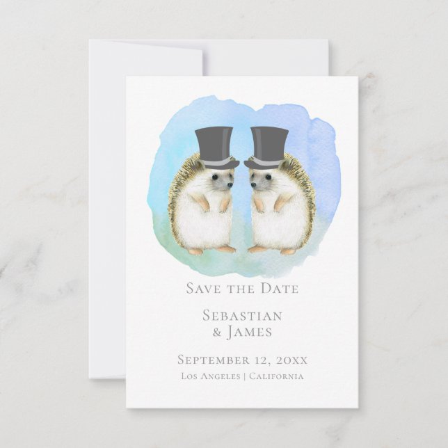 Save the Date Niedlich Gay Igel Couple Wedding (Vorderseite)