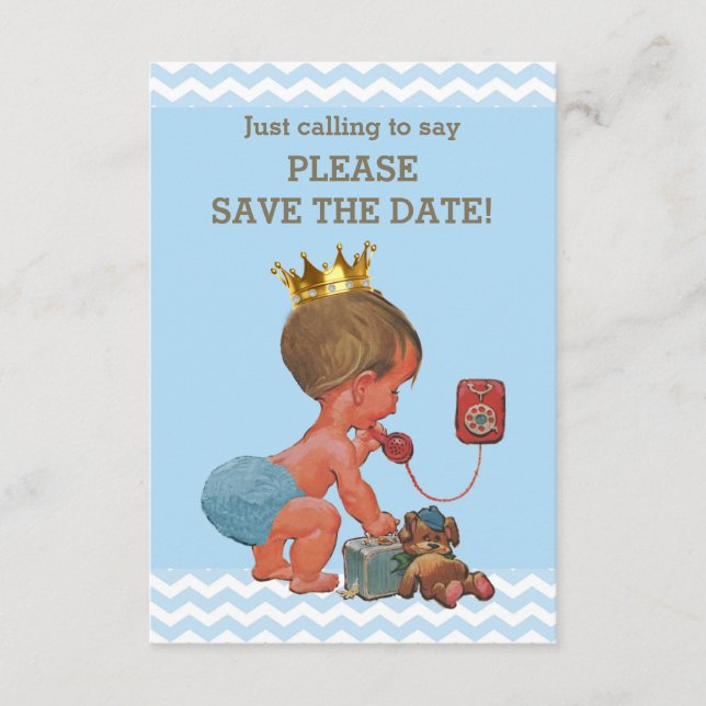 Save the Date Niedlicher Prinz auf Phone Gray Blue (Vorderseite)