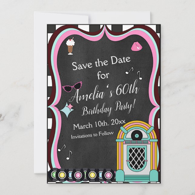 Save The Date N'importe quel âge, anniversaire du dîner des anné (Devant)