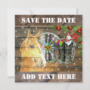 Save The Date Noël Cheval Wagon Roue Cowboy Bottes Garland