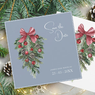 Save The Date Noël Dusty Blue Winter Mariage